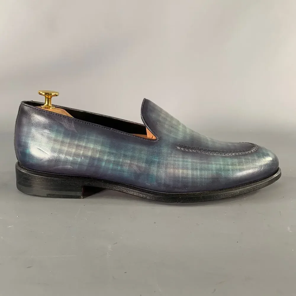 KLEIN EPSTEIN & PARKER Size 9.5 Turquoise Blue Abstract Leather Slip On Loafers